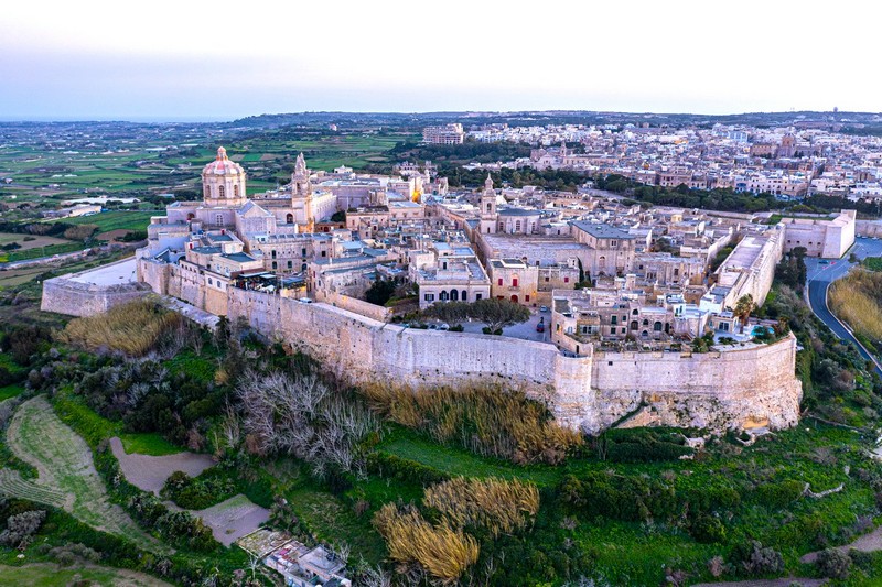 Aerial view of Mdina, the Silent City of Malta.