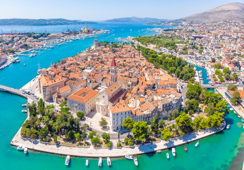 Aerial view of Trogir in summer, Croatia.