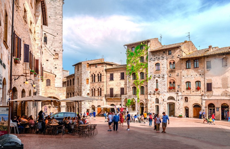 Piazza della Cisterna in San Gimignano, Italy.