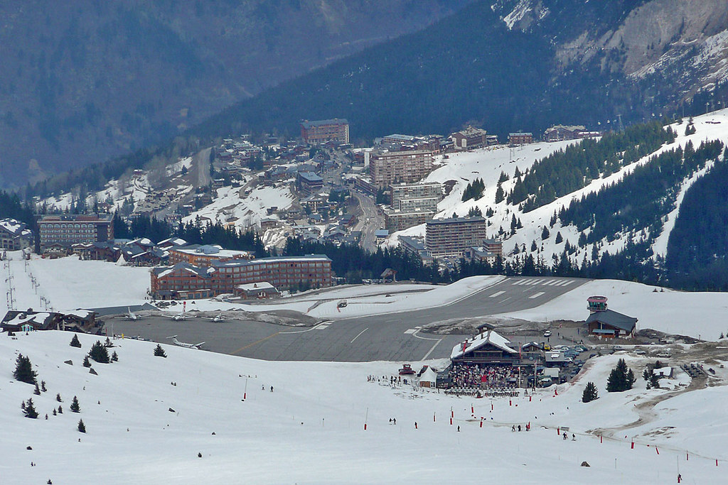 Short sloped runway at Courchevel Airport, French Alps